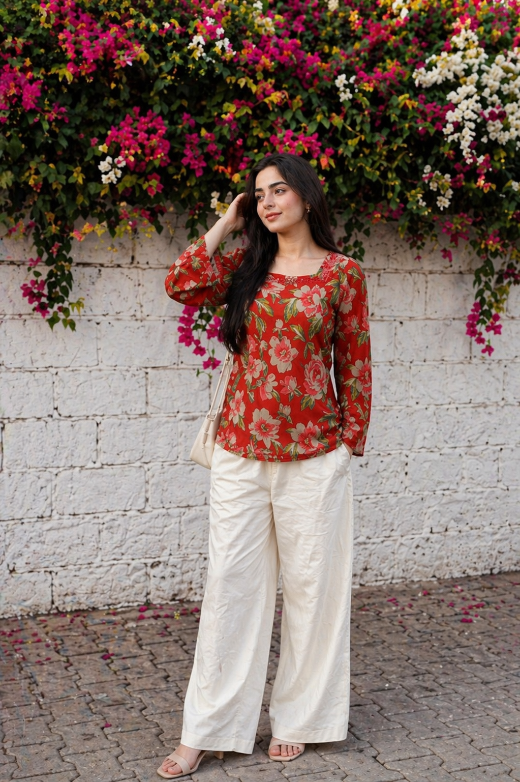 Floral Bell Sleeve Short Kurti