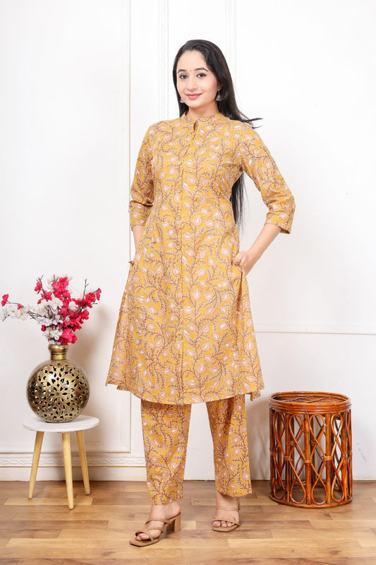 Jaipuri Printed A-Line Kurti Plazo Set