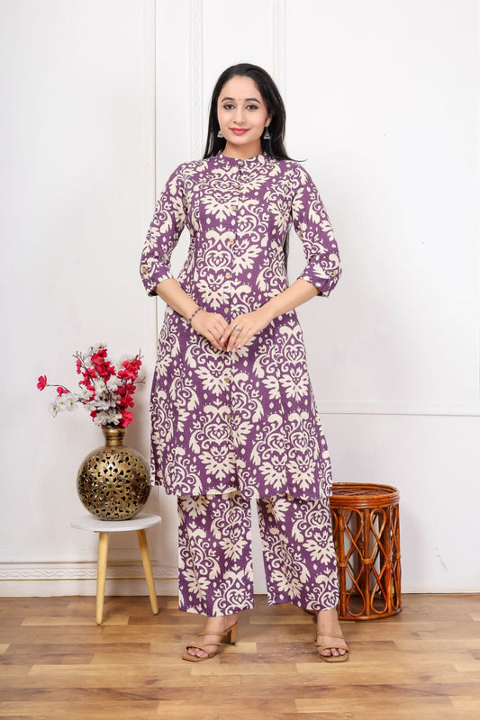 Jaipuri Printed A-Line Kurti Plazo Set