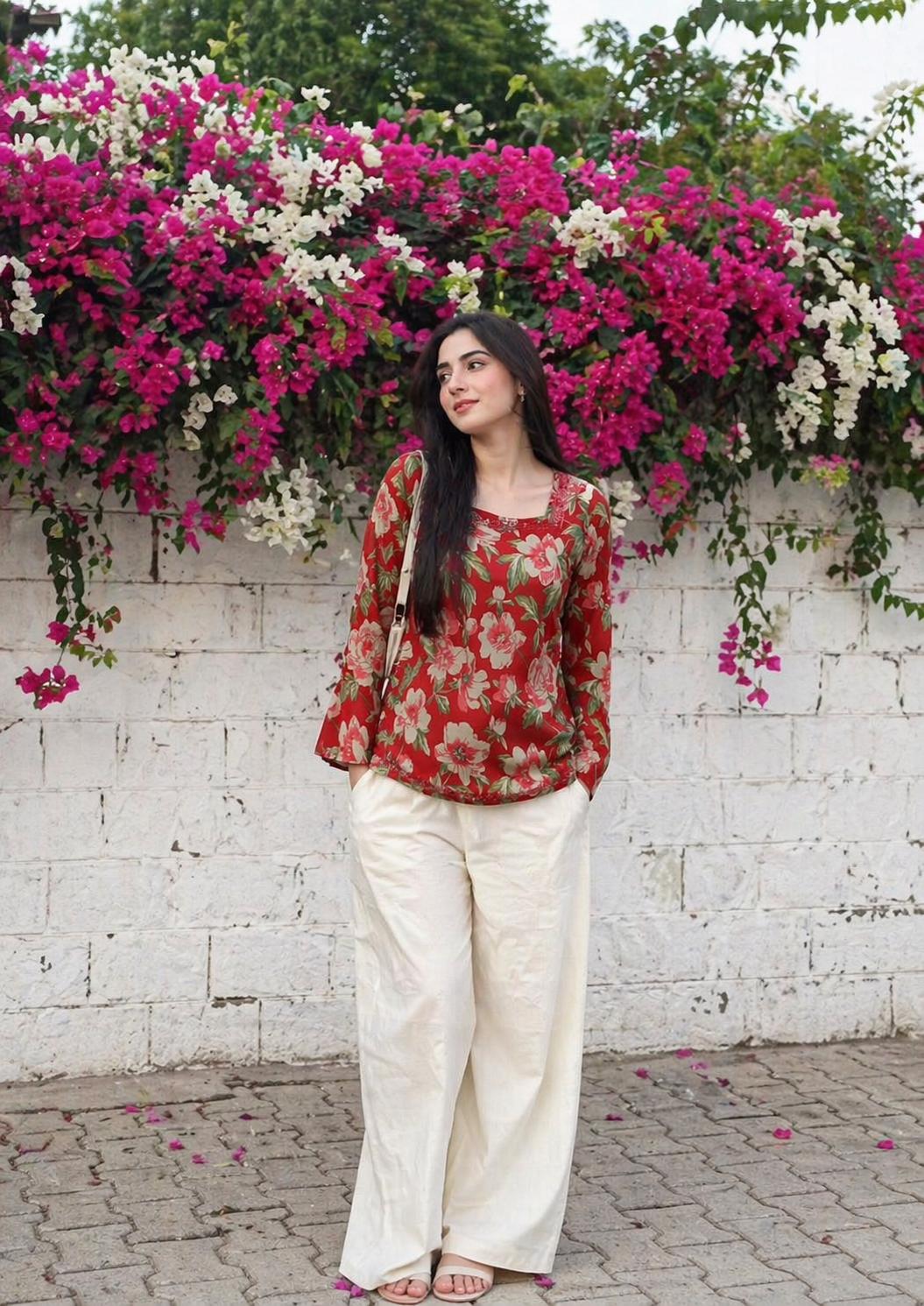Floral Bell Sleeve Short Kurti