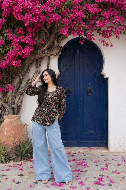 Floral Bell Sleeve Short Kurti