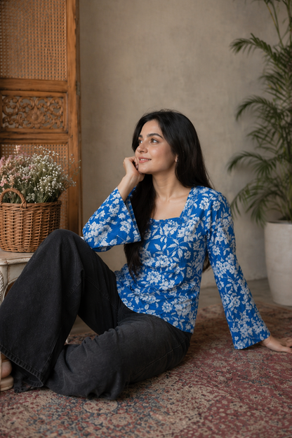 Floral Bell Sleeve Short Kurti