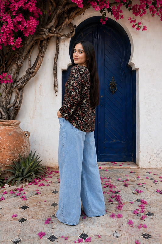 Floral Bell Sleeve Short Kurti