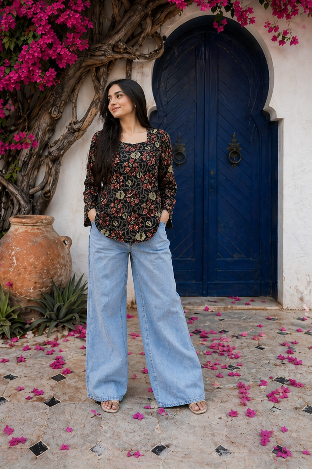 Floral Bell Sleeve Short Kurti