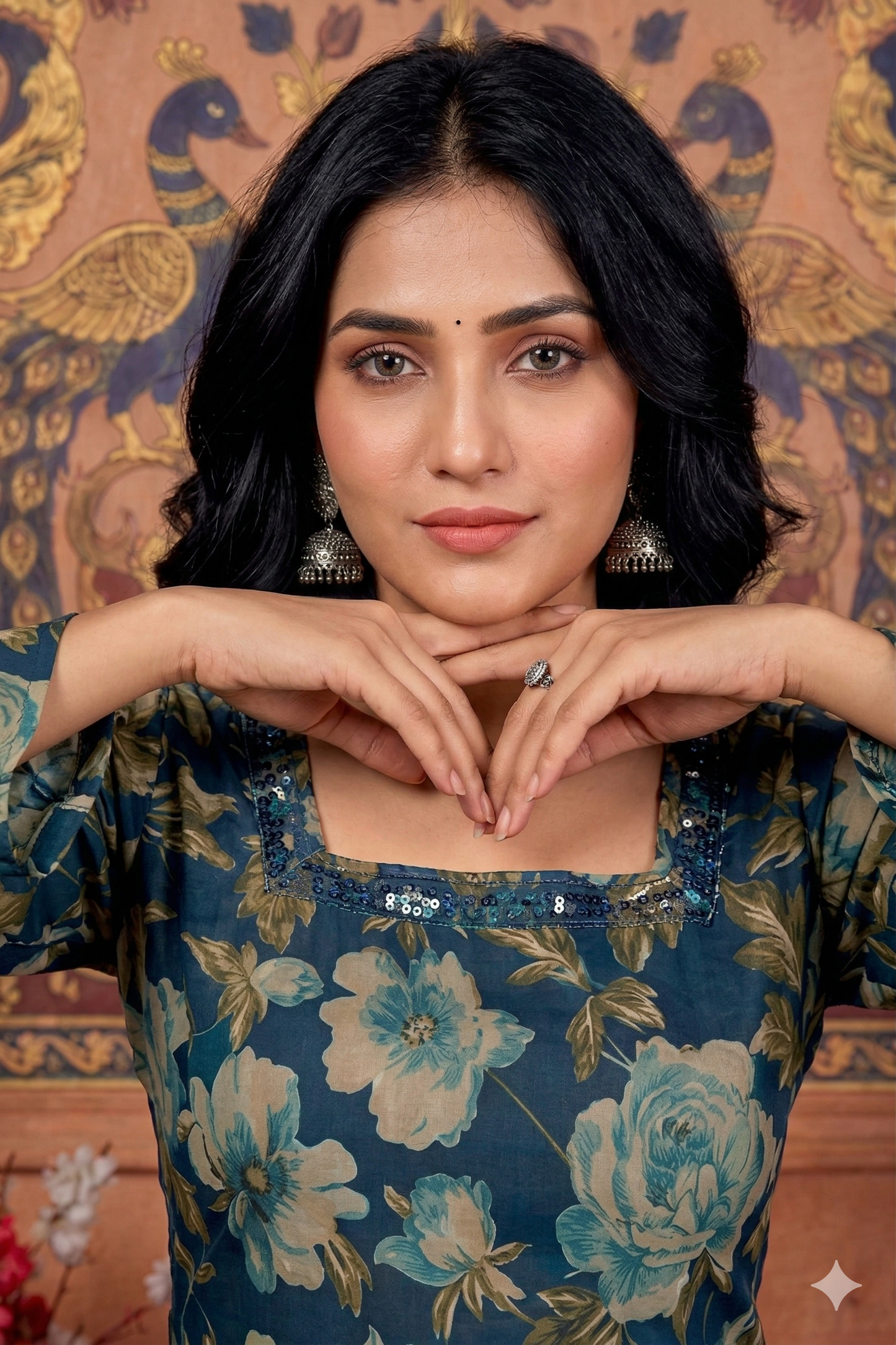 Floral Bell Sleeve Short Kurti