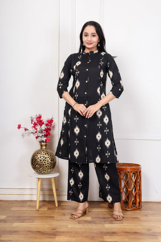 Jaipuri Printed A-Line Kurti Plazo Set